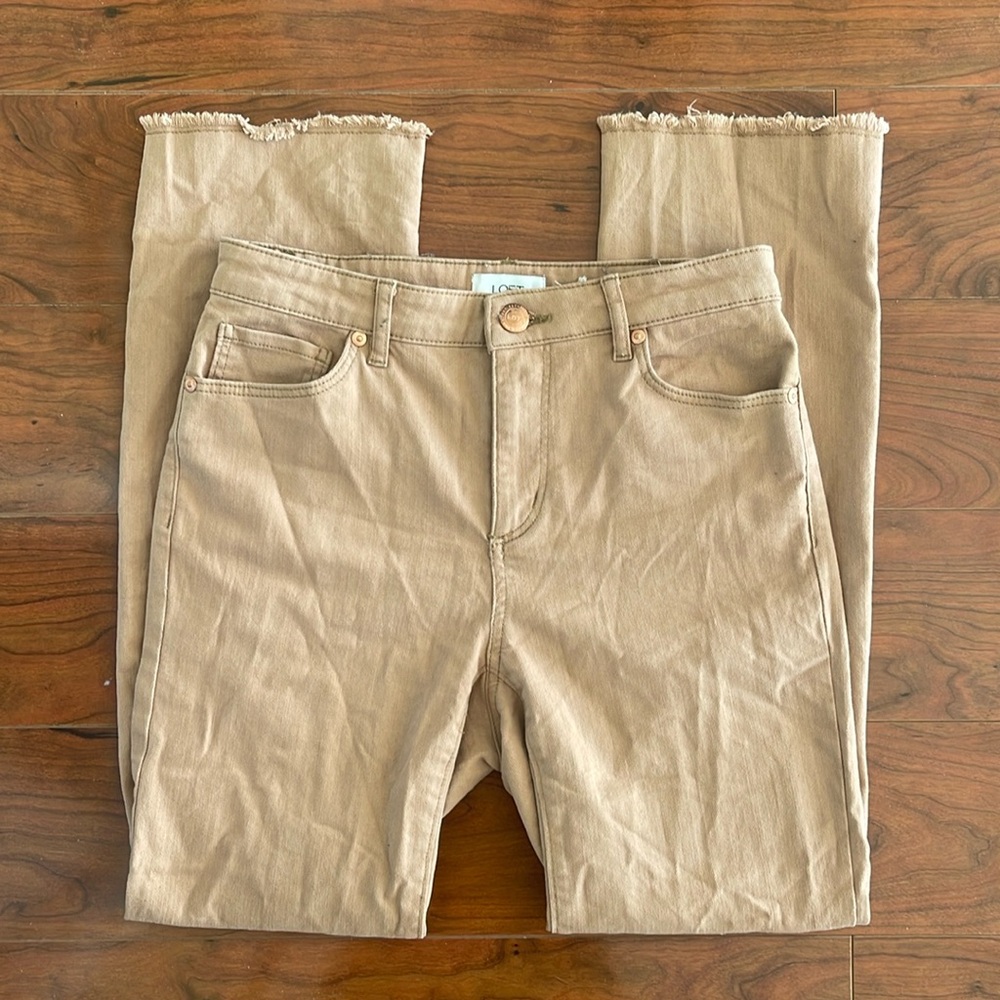 LOFT Curvy Straight Leg High Waisted Tan Khaki Jeans Pants